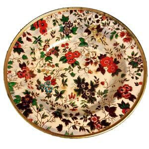 NEVCO Vintage Decorated Ware Floral Print Tin Plate Bowl #1780 Gold Tone Africa